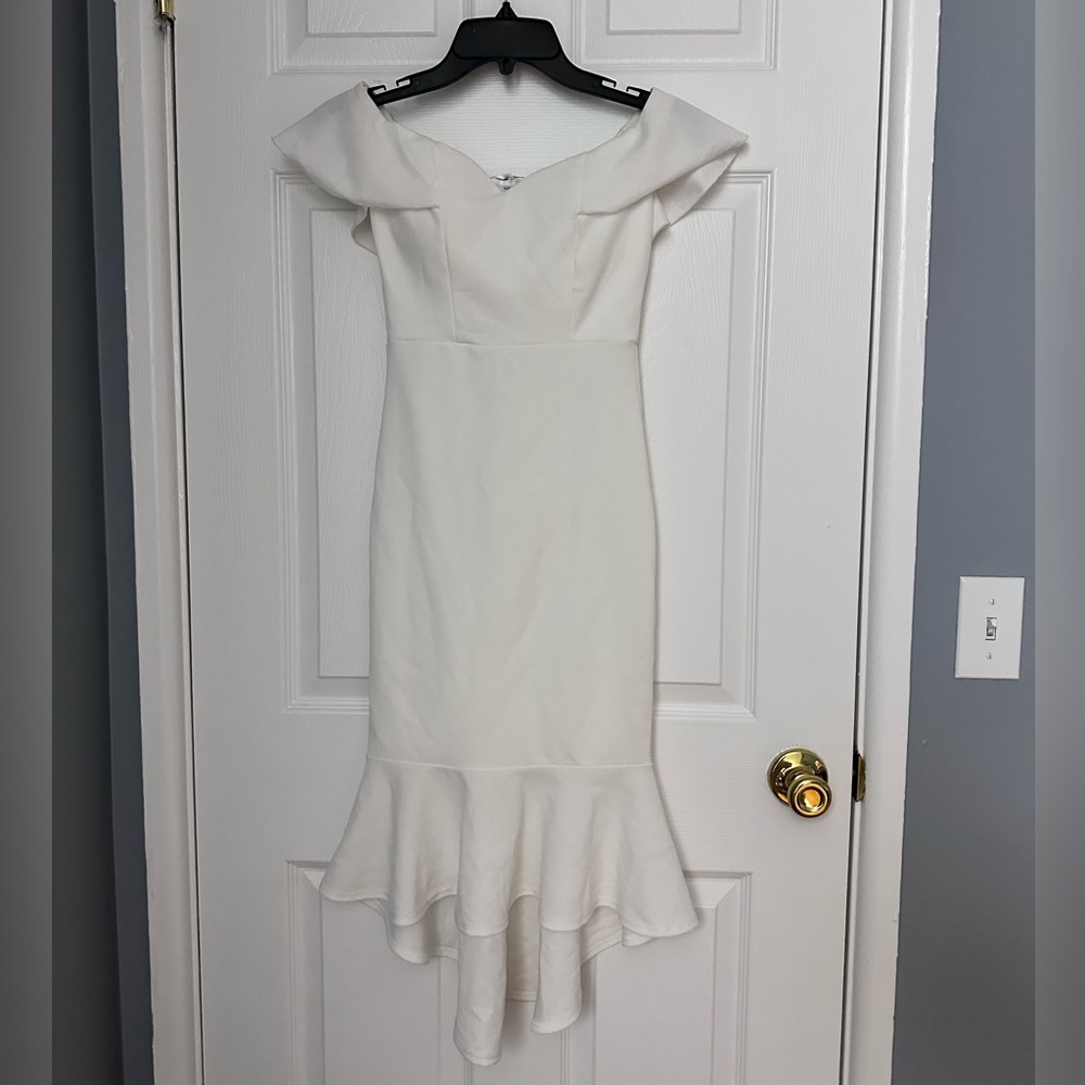 Emerald Sundae (Macys) White Ruffle Midi Dress